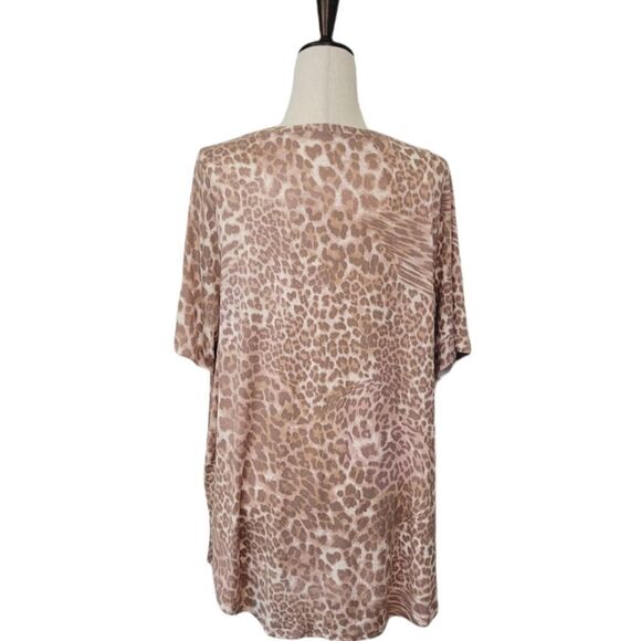 Maurices 24/7 Tan Leopard Print Scoop Neck High-Low Stretch Blouse - Picture 3 of 5